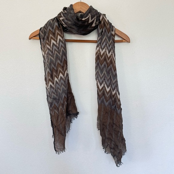 Missoni Cashmere Boho Earth Tone Chevron Striped Scarf - Picture 3 of 10